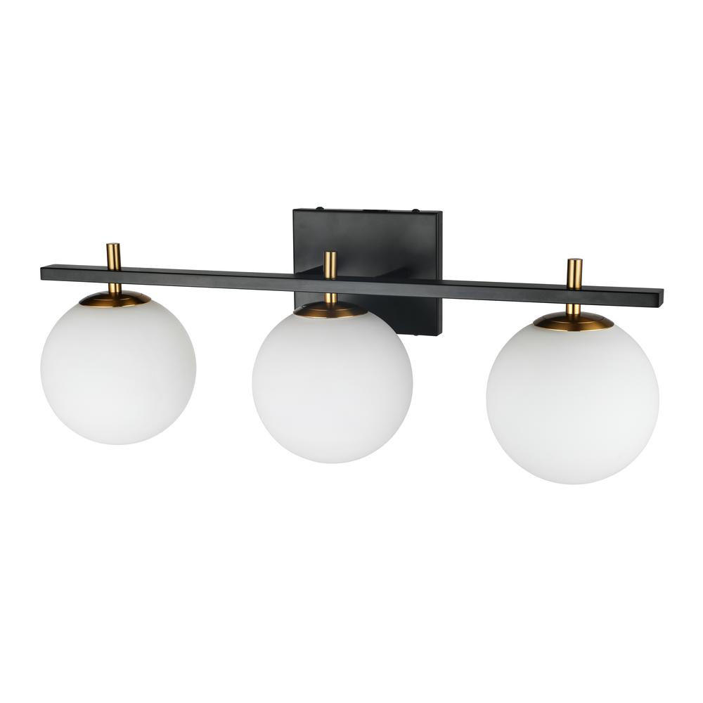 3 Light Halogen Vanity, Matte Black and Aged Brass      (VAD-233W-MB-AGB)