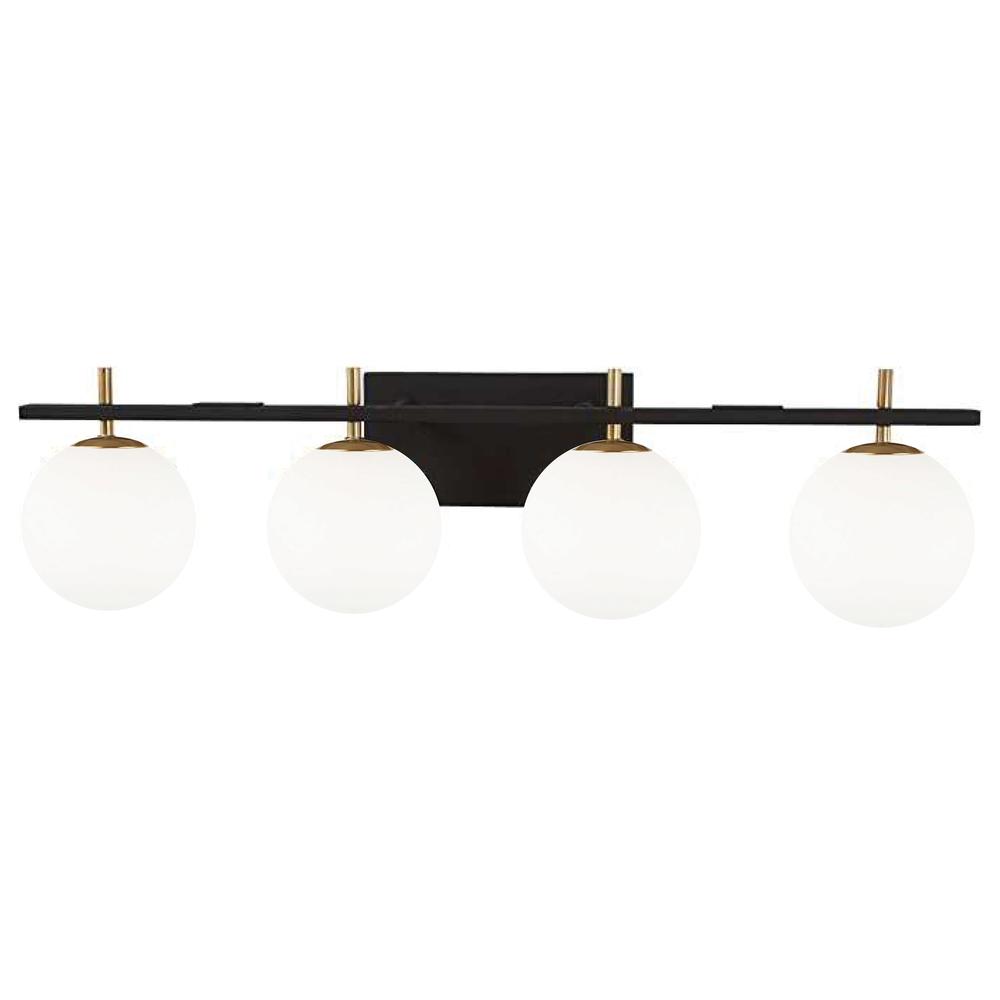 4 Light Halogen Vanity, Matte Black and Aged Brass      (VAD-324W-MB-AGB)