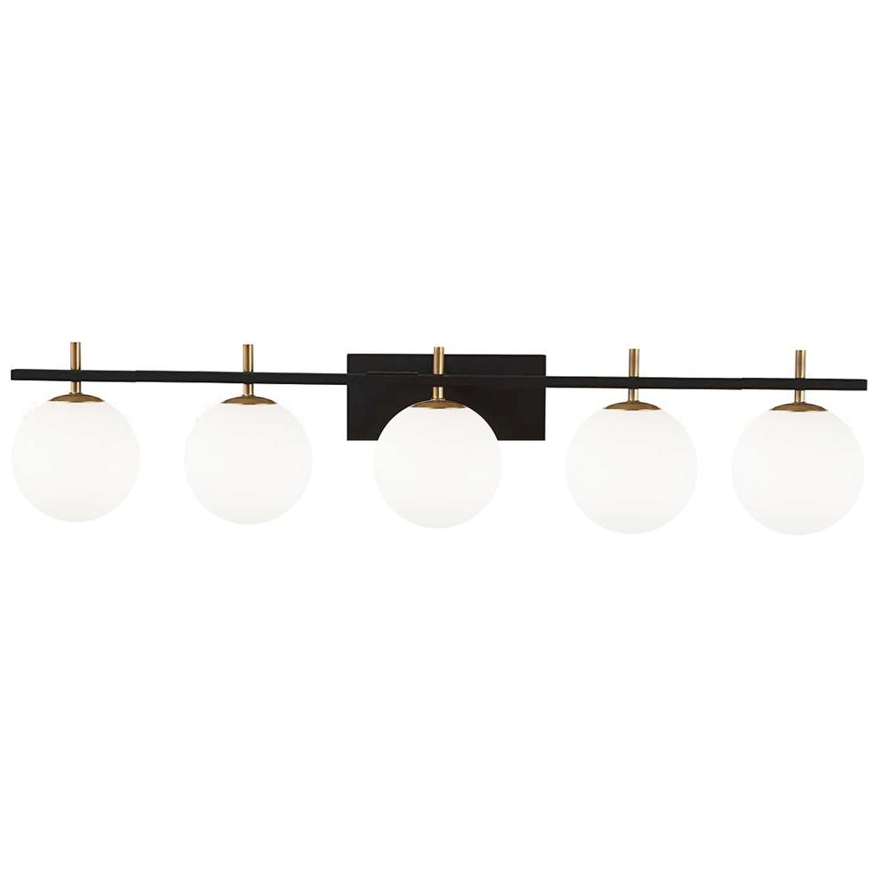 5 Light Halogen Vanity, Matte Black and Aged Brass      (VAD-415W-MB-AGB)