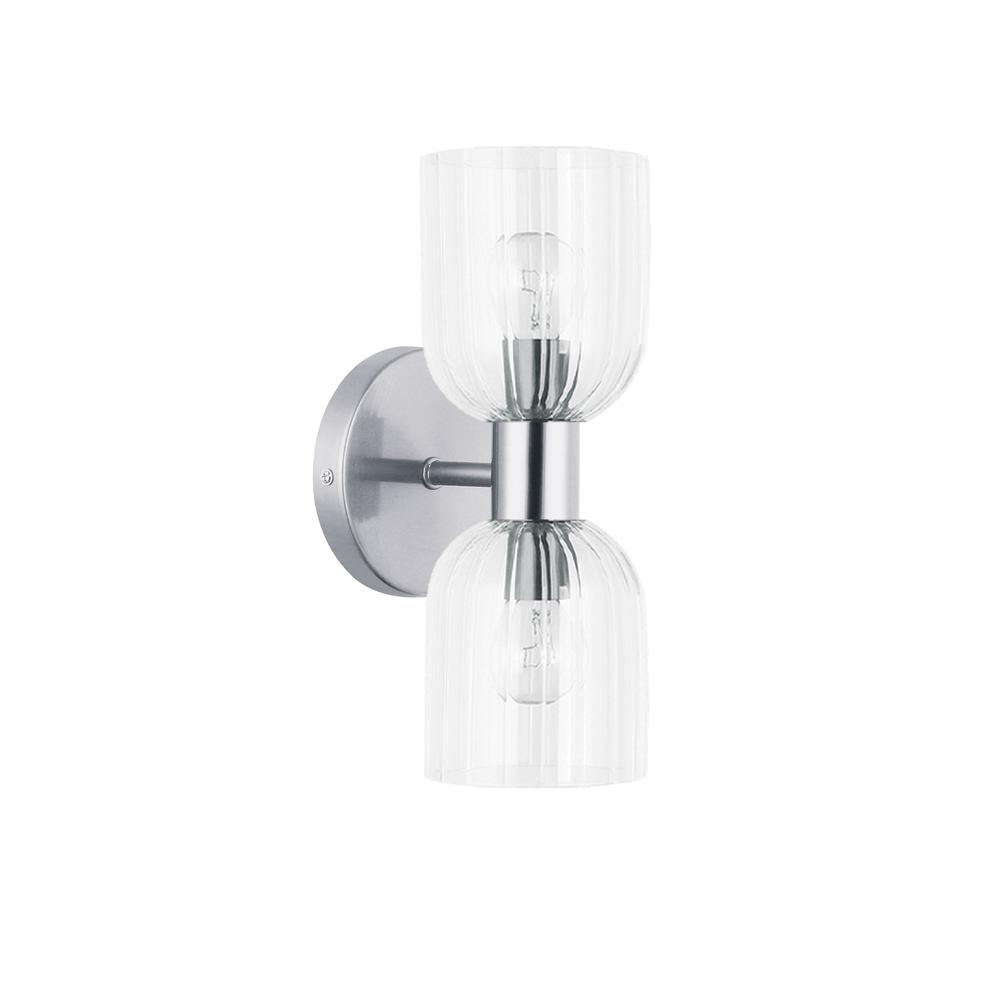 2 Light Incandescent Vienna Wall Sconce Polished Chrome w/ Clear Ribbed Glass