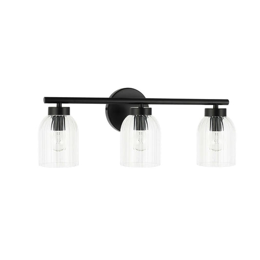 3 Light Incandescent Vienna Vanity Matte Black w/ Clear Ribbed Glass