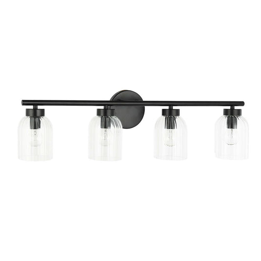 4 Light Incandescent Vienna Vanity Matte Black w/ Clear Ribbed Glass