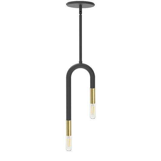 2 Light Incandescent Pendant, Matte Black and Aged Brass      (WAN-152P-MB-AGB)