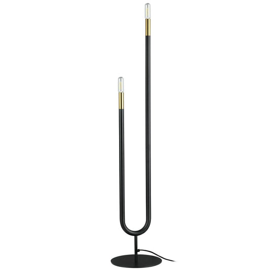 2 Light Incandescent Floor Lamp, Matte Black & Aged Brass