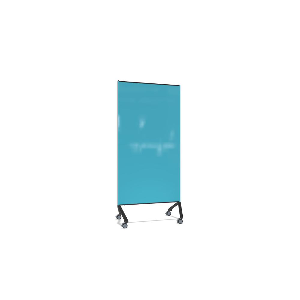 Ghent Pointe Non-Magnetic Mobile Glassboard, Blue Painted Glass w/ Black Frame, 77" H X 36" W