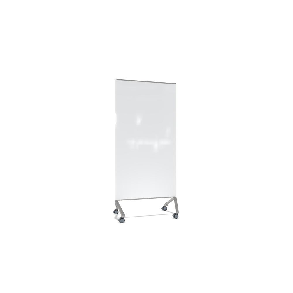 Ghent Pointe Non-Magnetic Mobile Glassboard, White Painted Glass w/ Silver Frame, 77" H X 36" W