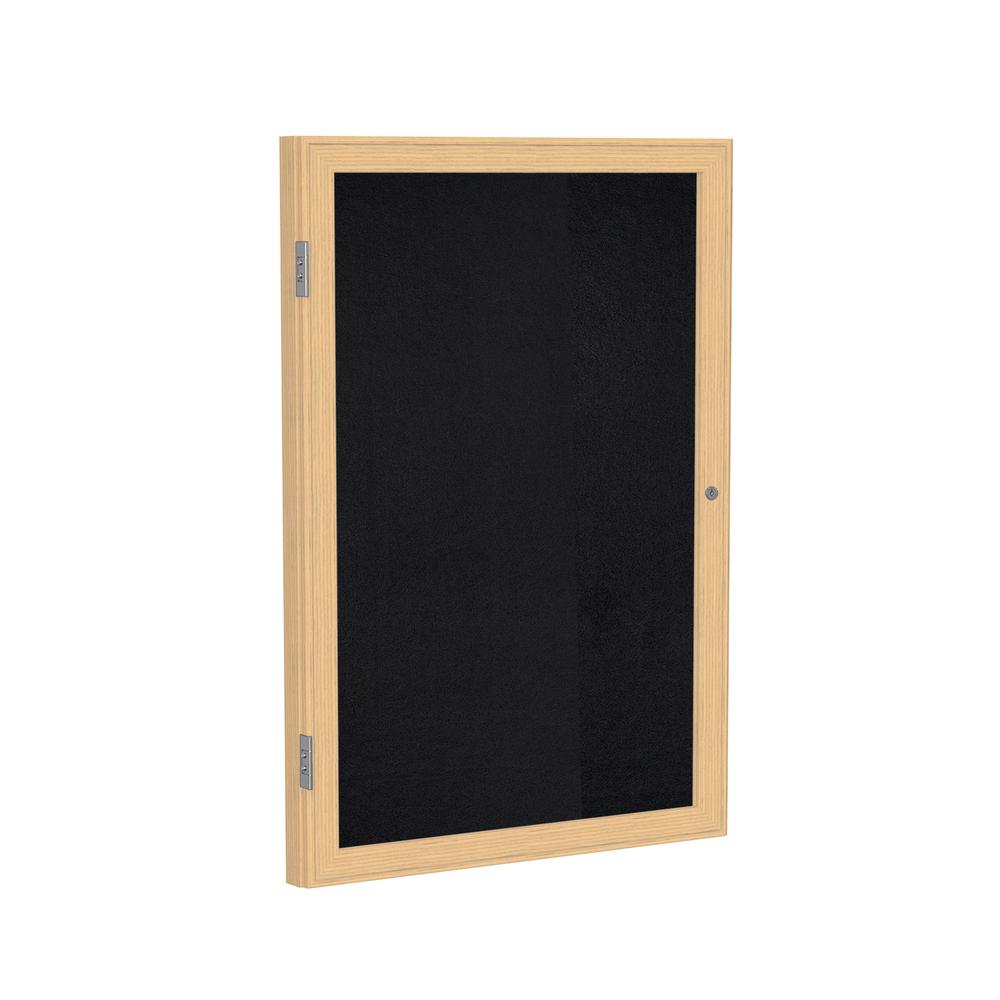 24"x18" 1-Dr Wood Fr Oak Finish Enclsd Recycled Rubber Bulletin Board - Black