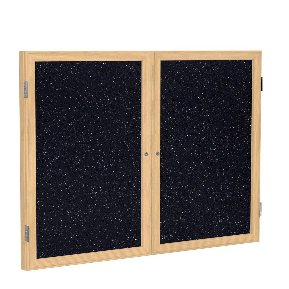 48"x60" 2-Dr Wood Fr Oak Finish Encl Recycled Rubber Bulletin Board - Confetti