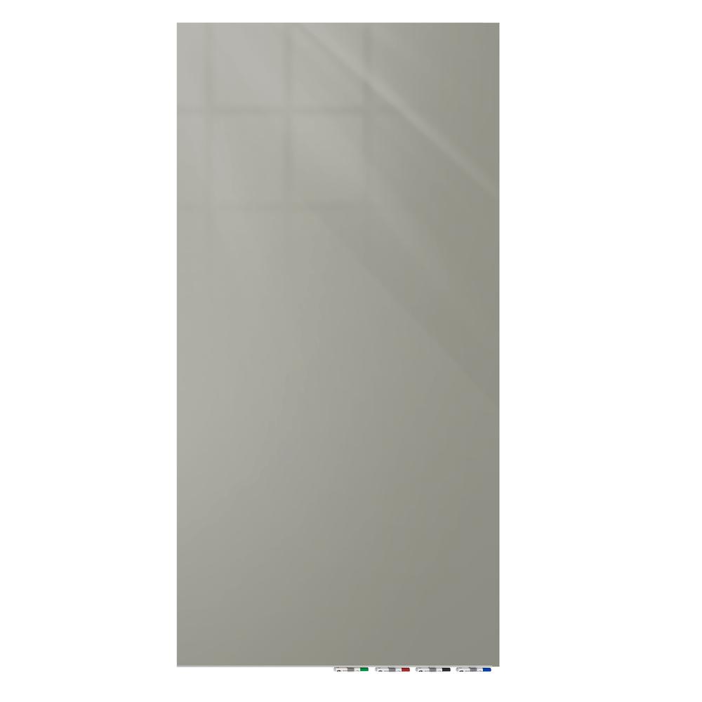 Ghent Aria 5'H x 4'W Magnetic Glass White Board, Gray Surface, Vertical, 4 Rare Earth Magnets, 4 Markers and Eraser