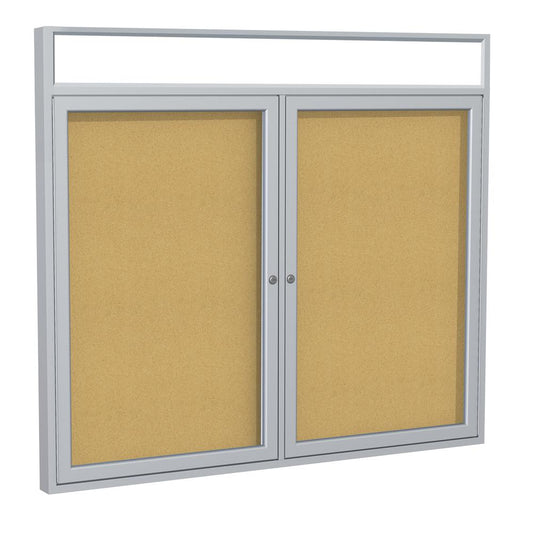 36"x48" 2-Dr Satin Alum Fr, Illumin Headliner Encl Bulletin Bd - Natural Cork