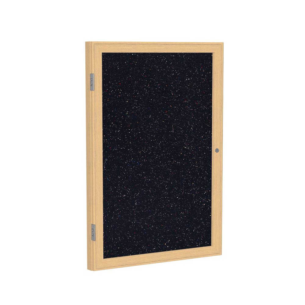 24"x18" 1-Dr Wood Fr Oak Finish Encl Recycled Rubber Bulletin Board - Confetti