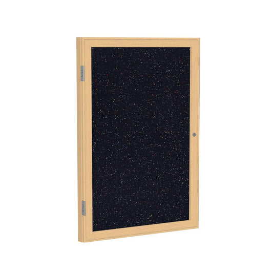 36"x24" 1-Dr Wood Fr Oak Finish Encl Recycled Rubber Bulletin Board - Confetti