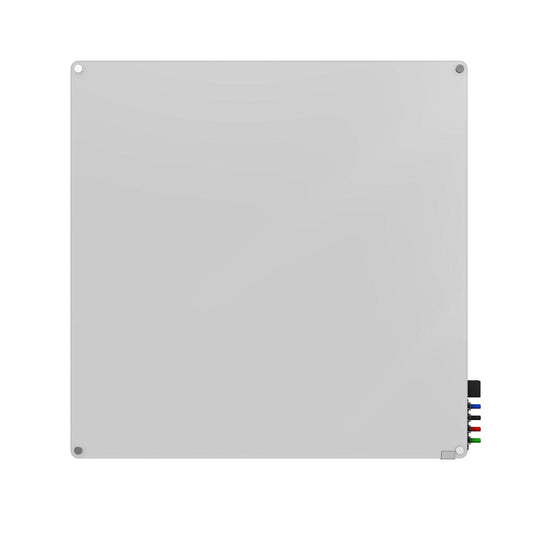 Ghent 4'x4' Harmony Magnetic Glass Board, Colors - Radius Corners - White - 4 Rare Earth Magnets, 4 Markers and Eraser