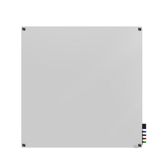 Ghent 4'x4' Harmony Magnetic Glass Board, Colors - Square Corners - White - 4 Rare Earth Magnets, 4 Markers and Eraser