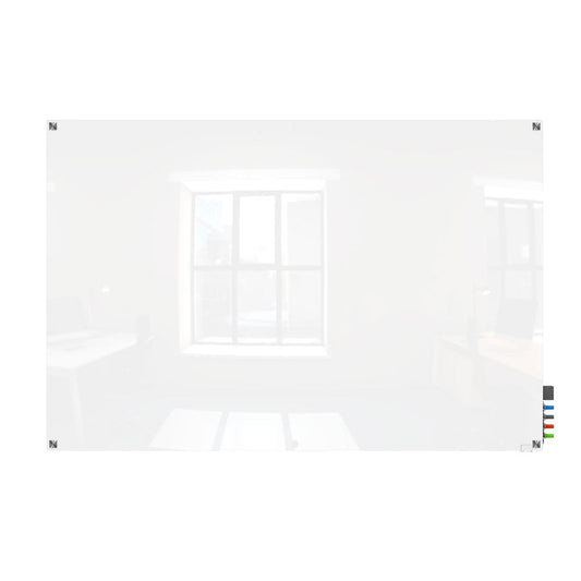 Ghent 2'x3' Harmony Magnetic Glass Board, Colors - Square Corners - White - 4 Rare Earth Magnets, 4 Markers and Eraser