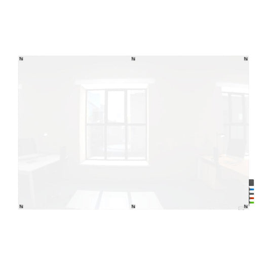 Ghent 4'x6' Harmony Magnetic Glass Board, Colors - Square Corners - White - 4 Rare Earth Magnets, 4 Markers and Eraser