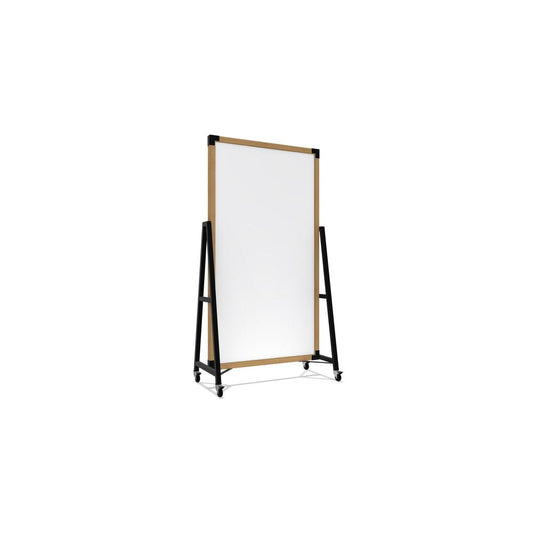 Ghent Prest Mobile Magnetic Whiteboard, Natural Oak Frame, 74"H x 40"W