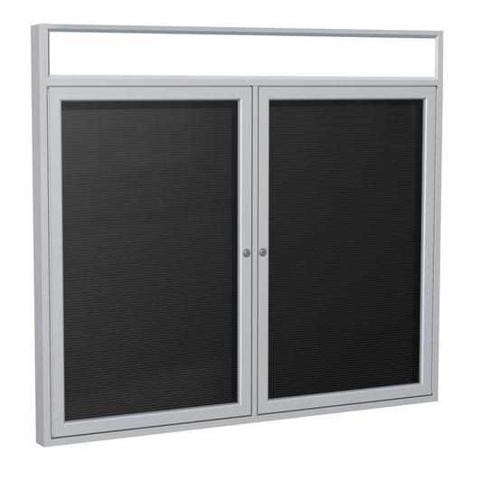 36"x48" 2-Door Satin Alum Frame, Headliner Encl Flannel Letterboard - Black