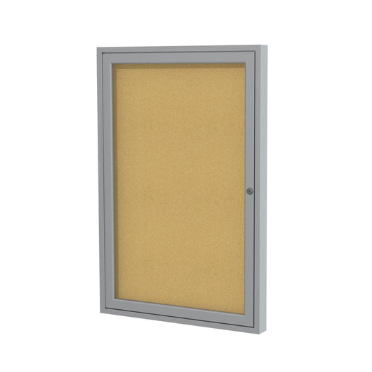 Ghent 1 Door Enclosed Natural Cork Bulletin Board with Satin Frame, 24"H x 18"W