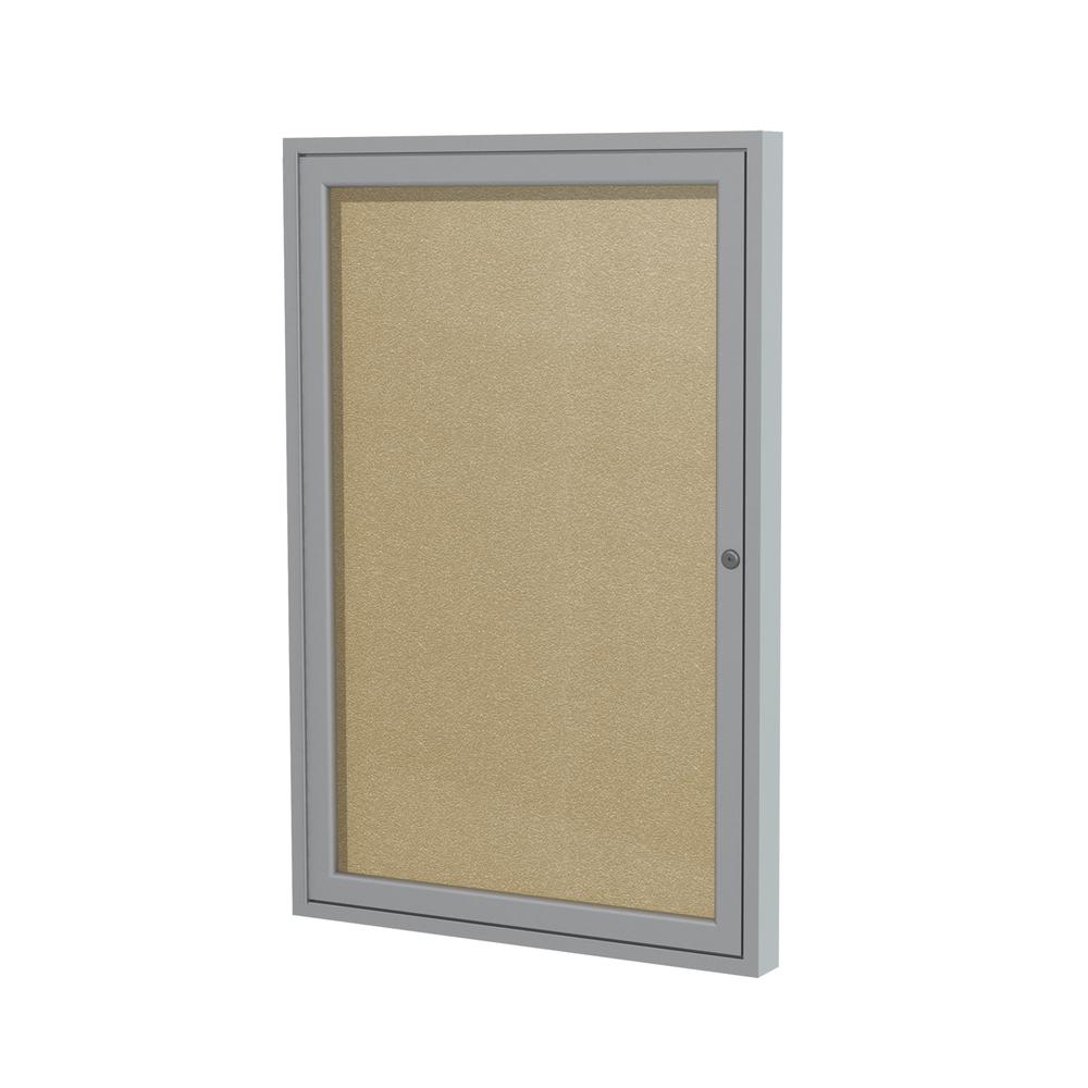 Ghent 1 Door Enclosed Vinyl Bulletin Board with Satin Frame, 24"H x 18"W, Caramel