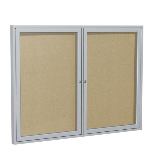 Ghent 2 Door Enclosed Vinyl Bulletin Board with Satin Frame, 3'H x 5'W, Caramel