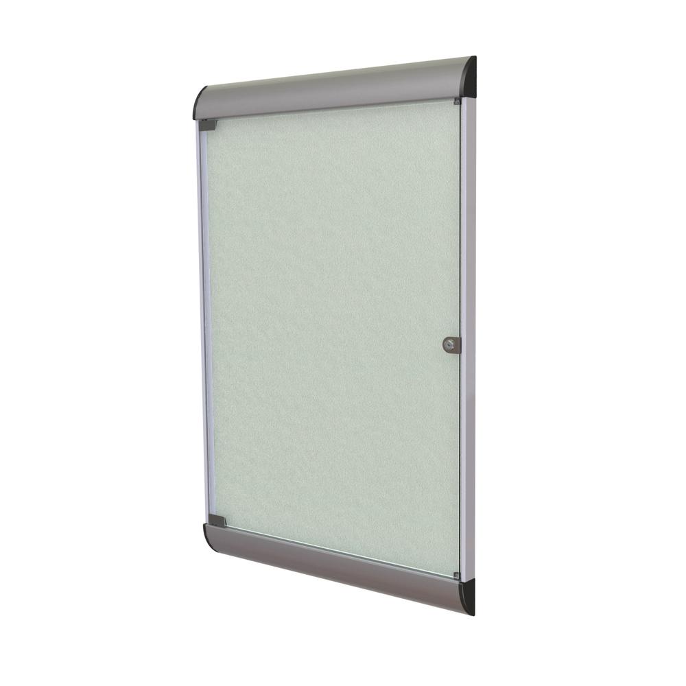 Ghent Silhouette 1 Door Enclosed Vinyl Bulletin Board with Satin Frame, 4'H x 2'W, Silver