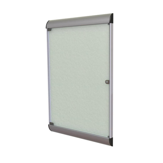 Ghent Silhouette 1 Door Enclosed Vinyl Bulletin Board with Satin Frame, 4'H x 2'W, Silver