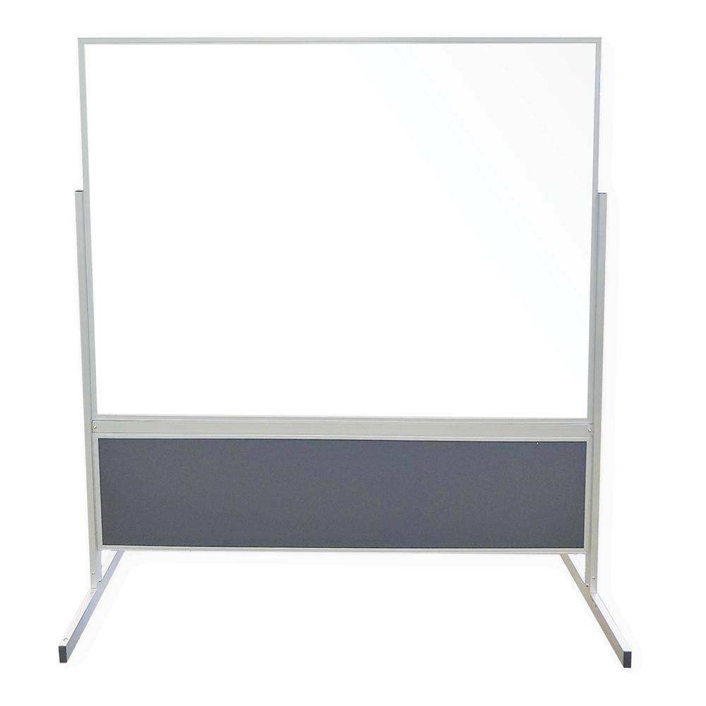 Ghent Room Divider Partition, Double-Sided Magnetic Porcelain Whiteboard and Ivory Vinyl Tackboard with Aluminum Frame, 6'H x 6'W