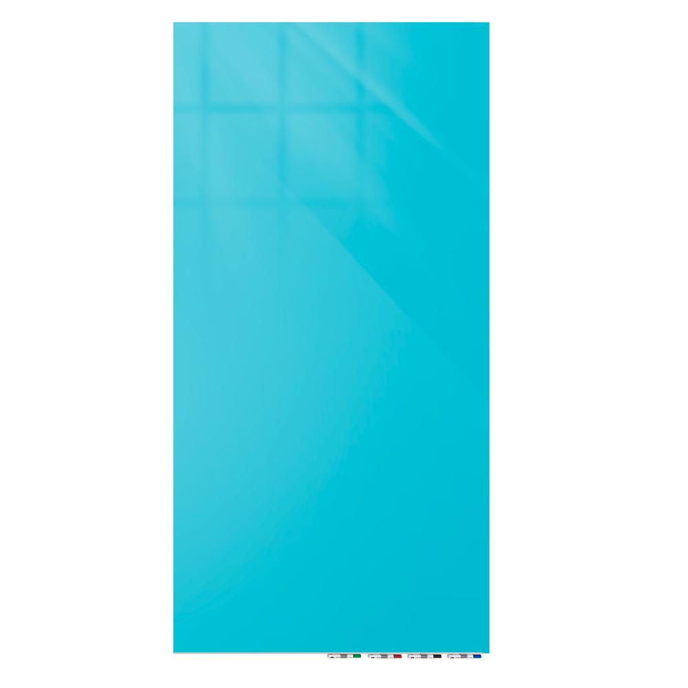 Ghent Aria 3'H x 2'W Magnetic Glass White Board, Blue Surface, Vertical, 4 Rare Earth Magnets, 4 Markers and Eraser