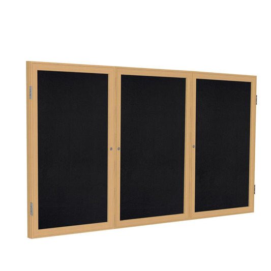 36"x72" 3-Dr Wood Fr Oak Finish Enclsd Recycled Rubber Bulletin Board - Black