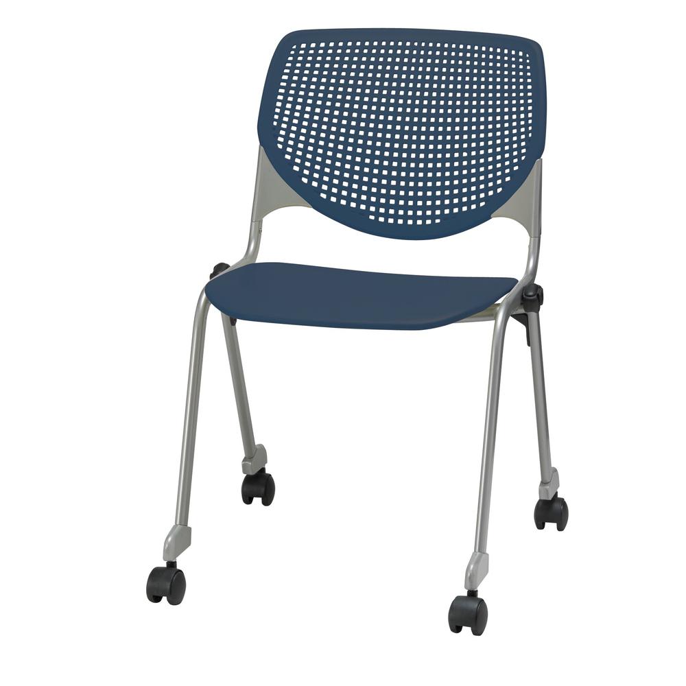 KOOL Series Poly Stack Chair with Casters, Navy