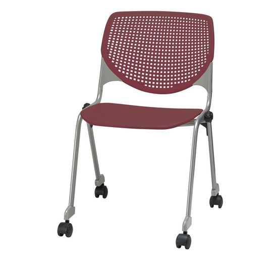 KOOL Series Poly Stack Chair with Casters, Burgundy