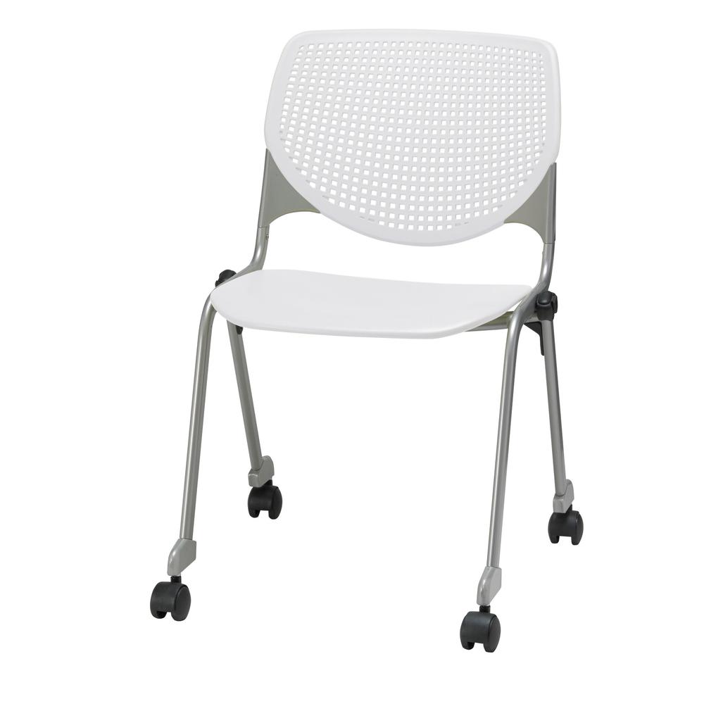 KOOL Series Poly Stack Chair with Casters, White