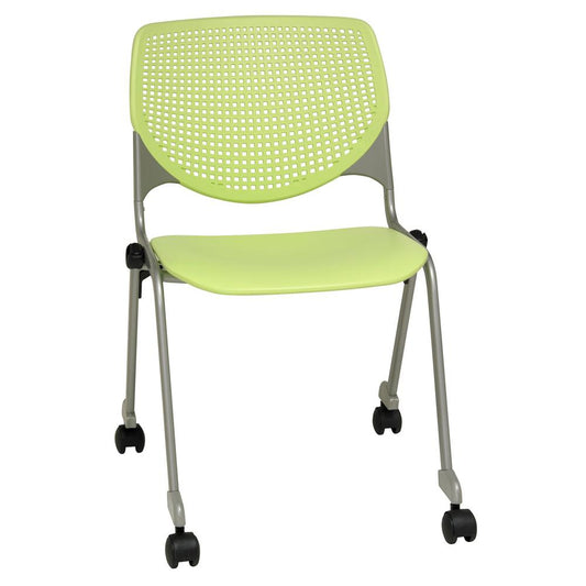 KOOL Series Poly Stack Chair with Casters, Lime Green