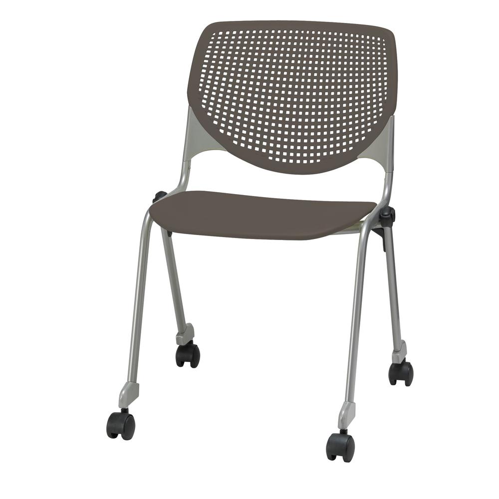 KOOL Series Poly Stack Chair with Casters, Brownstone