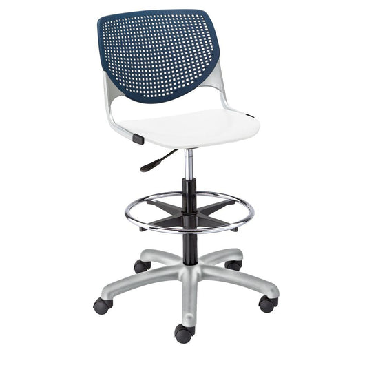 KOOL Poly Adjustable Drafting Stool, Navy Back, White Seat