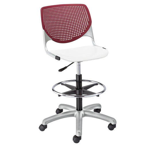 KOOL Poly Adjustable Drafting Stool, Burgundy Back, White Seat