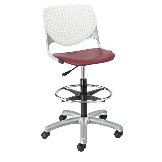 KOOL Poly Adjustable Drafting Stool, White Back, Burgundy Seat