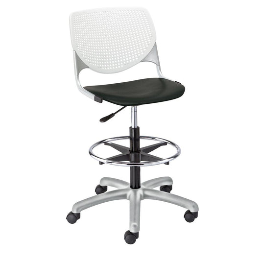 KOOL Poly Adjustable Drafting Stool, White Back, Black Seat