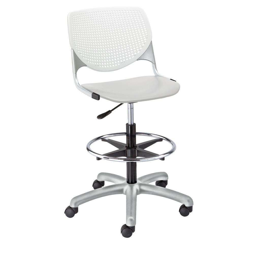 KOOL Poly Adjustable Drafting Stool, White Back, Light Grey Seat