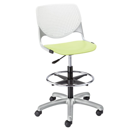 KOOL Poly Adjustable Drafting Stool, White Back, Lime Green Seat