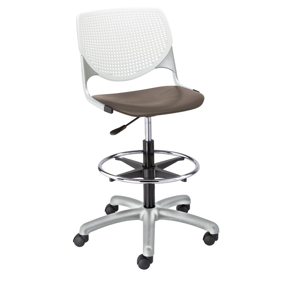 KOOL Poly Adjustable Drafting Stool, White Back, Brownstone Seat