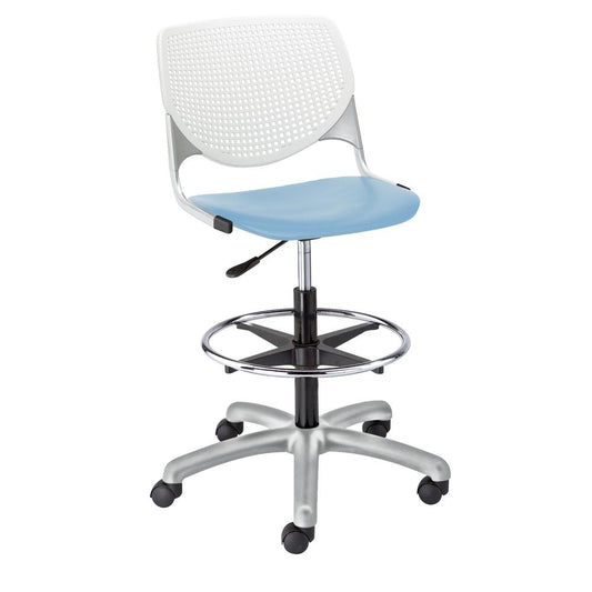 KOOL Poly Adjustable Drafting Stool, White Back, Sky Blue Seat