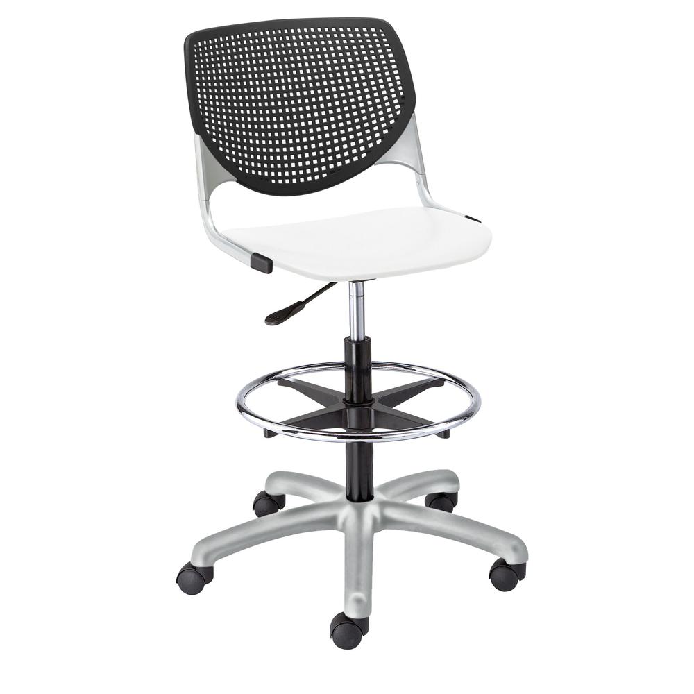 KOOL Poly Adjustable Drafting Stool, Black Back, White Seat