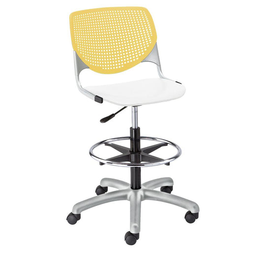 KOOL Poly Adjustable Drafting Stool, Yellow Back, White Seat