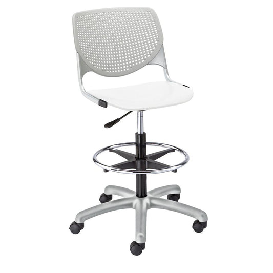 KOOL Poly Adjustable Drafting Stool, Light Grey Back, White Seat