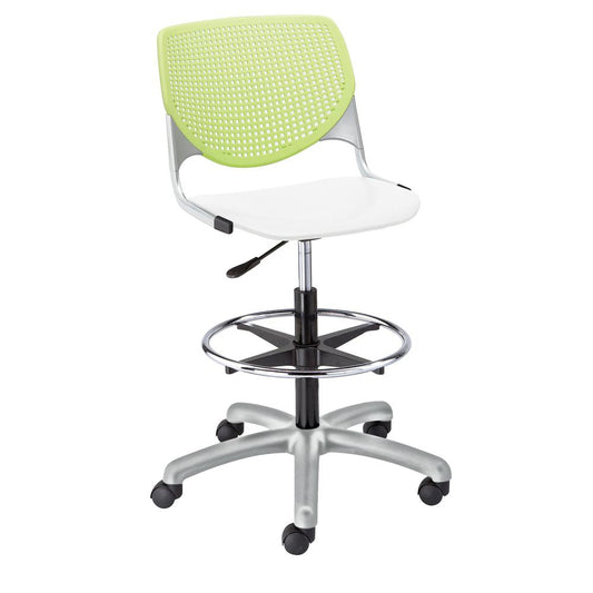 KOOL Poly Adjustable Drafting Stool, Lime Green Back, White Seat