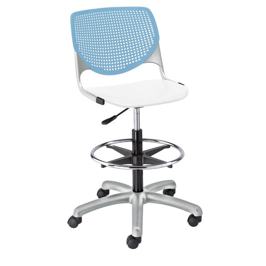 KOOL Poly Adjustable Drafting Stool, Sky Blue Back, White Seat