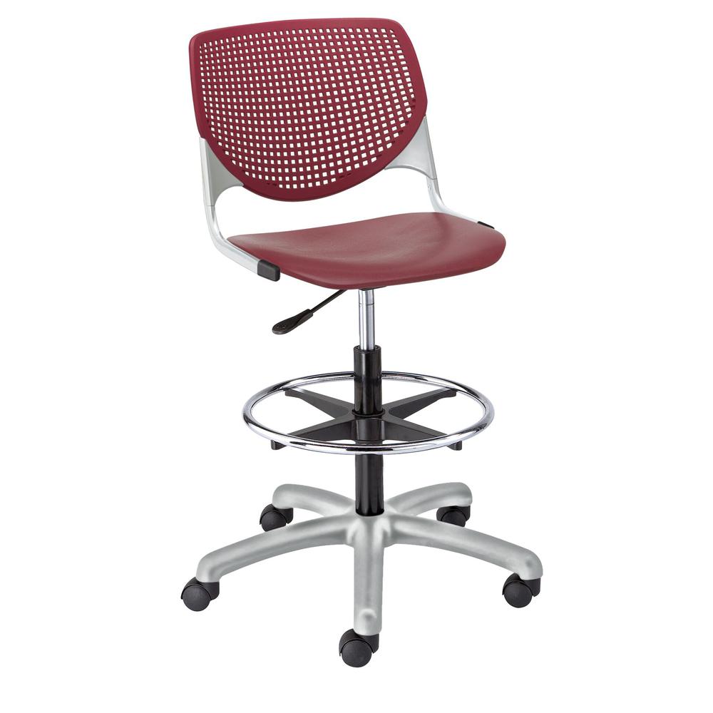 KOOL Poly Adjustable Drafting Stool, Burgundy