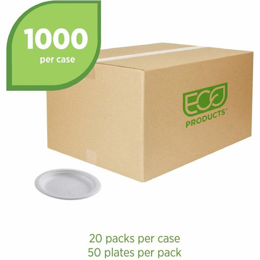 Eco-Products Vanguard 6" Sugarcane Plates - Breakroom - Disposable - Microwave Safe - White - Sugarcane Fiber Body - 1000 / Carton